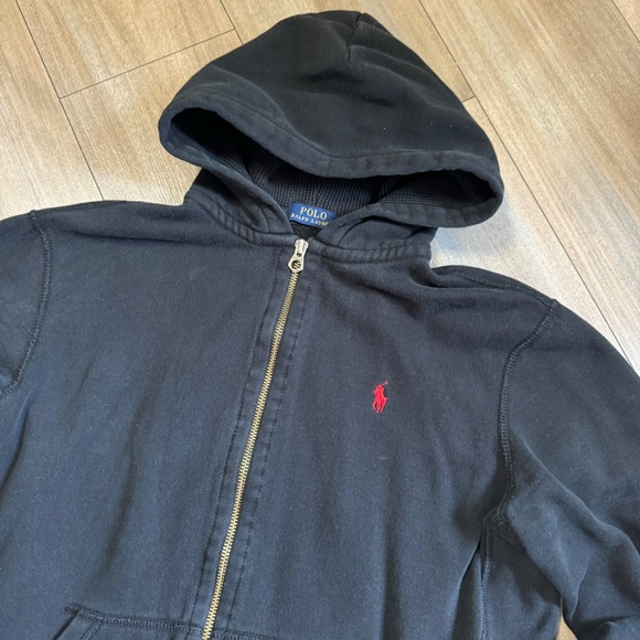 Polo Ralph Lauren Mens Black Full Zip Hoodie Red Pony Logo Waffle Lined Large - Picture 2 of 6